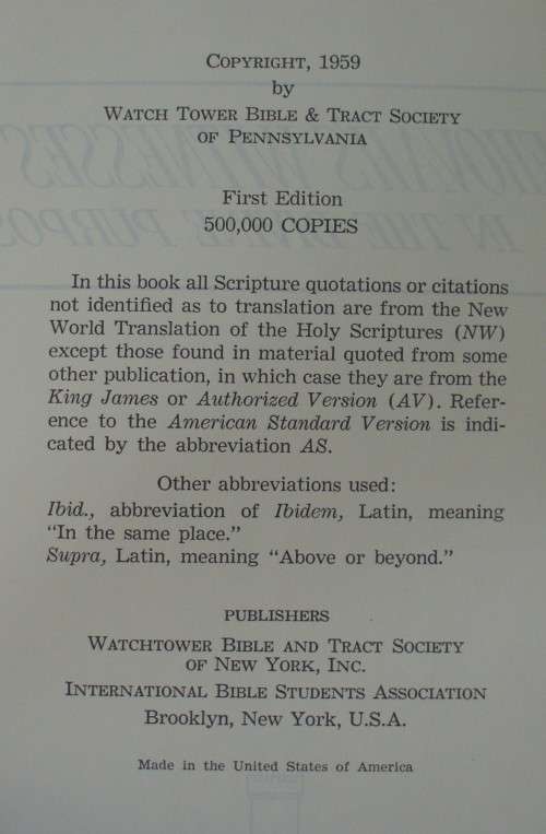 Bible - Jehovah`s Witnesses In The Divine Purpose - 1959