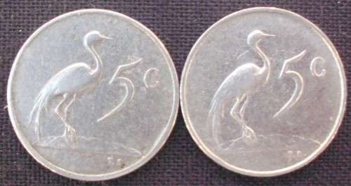 Coin - RSA 1965 - 5 Cents x 2 - Afrikaans