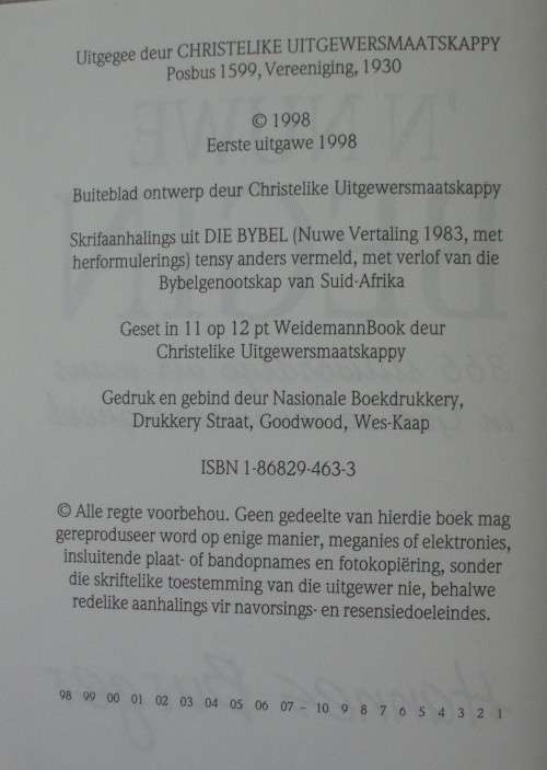 Bible/Book -`N Nuwe Begin - Hannes Burger - 1998