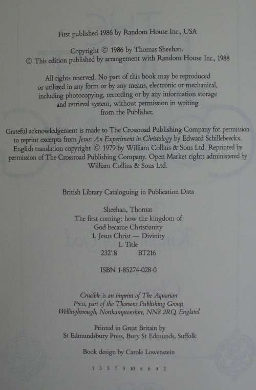 Bible/Book - The First Coming - Thomas Sheehan - 1988