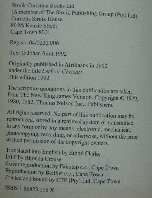 Bible/Book - Living For Christ - Johan Smit - 1992