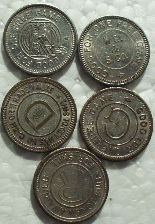 Token x 5 - Gaming/Skill - USA - Vintage