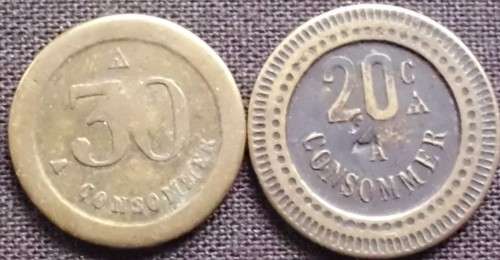 Token x 2 - France - Brass - Vintage