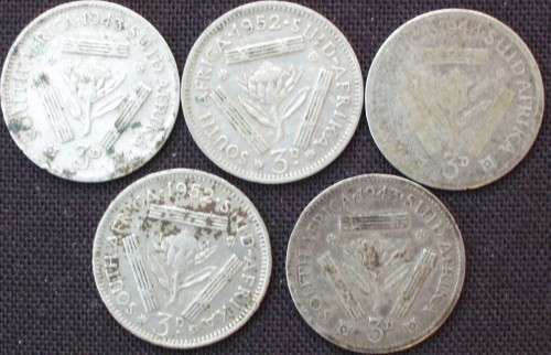 Coin - RSA - Tiekie/3D x 5 - 1943/43/44/52/52