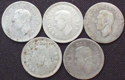 Coin - RSA - Tiekie/3D x 5 - 1943/43/44/52/52