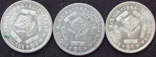 Coin - RSA - 5 Cent x 3 - 1962/64/64 - Excellent