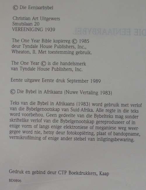 Bible - Die Eenjaar Bybel - 1989
