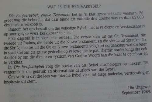 Bible - Die Eenjaar Bybel - 1989