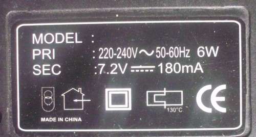 Battery Charger - Mightiness 7,2V x 180ma