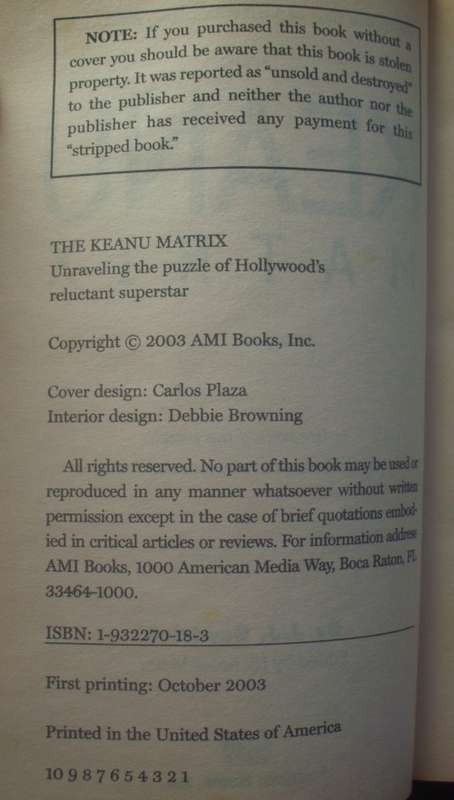 Book - Keanu Reeves - Matrix - 2003 - Scarce