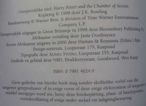 Book - Harry Potter En Die Kamer Van Geheimenisse - 2000 - 1st Ed