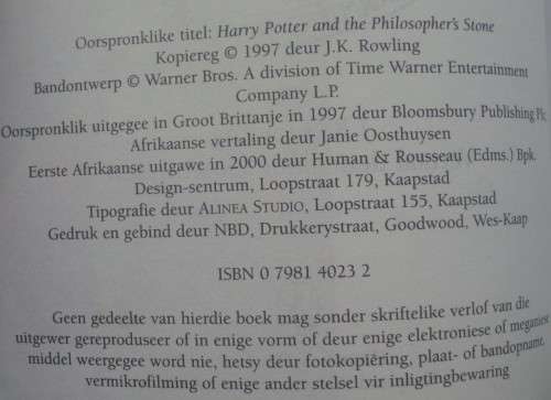 Book - Harry Potter En Die Towenaar Se Steen - 2000 - 1st Ed