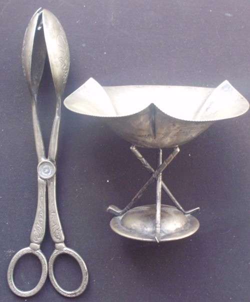 Gholf Bowl - Silverplated + Salad Tong - Vintage