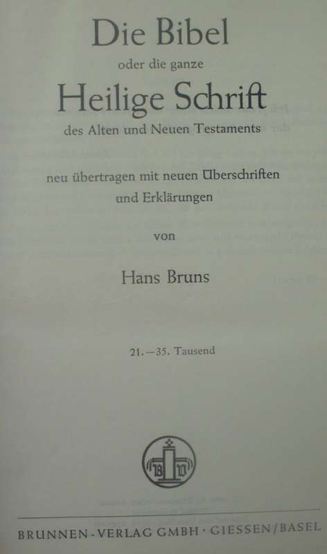 Bible - Die Bibel - Hans Bruns - German - 1964