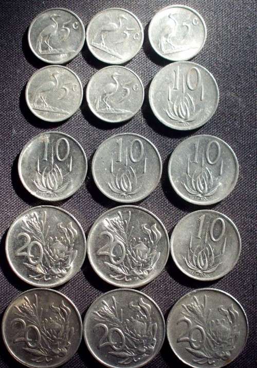 Coin - RSA 5c/10c/20c x 15 - 1970s/80s - AZ