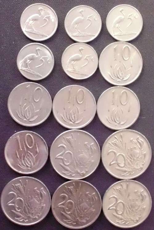 Coin - RSA 5c/10c/20c x 15 - 1970s/80s - CZ