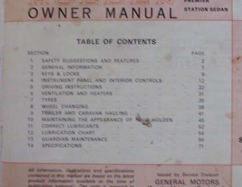 Owners Manual - Holden - Scarce