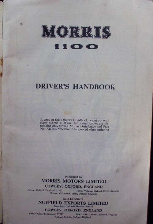 Owners Manual - Morris 1100 - Scarce