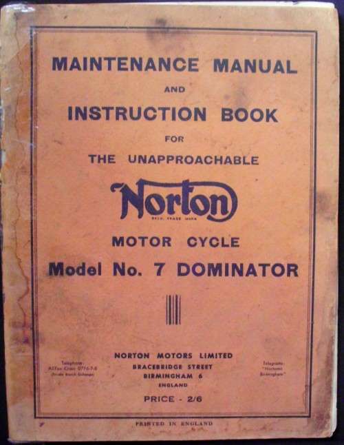Owners Manual - Norton 7 Dominator - Scarce