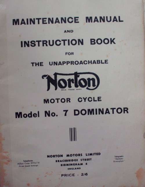 Owners Manual - Norton 7 Dominator - Scarce