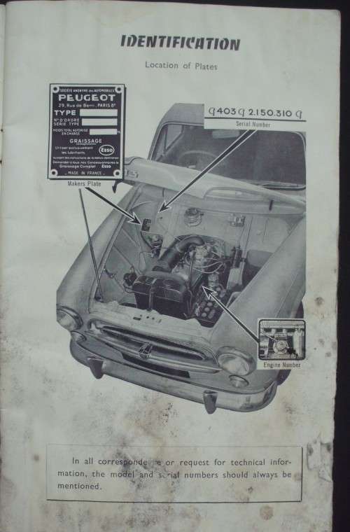 Owners Manual - Peugot 403 - Very Scarce