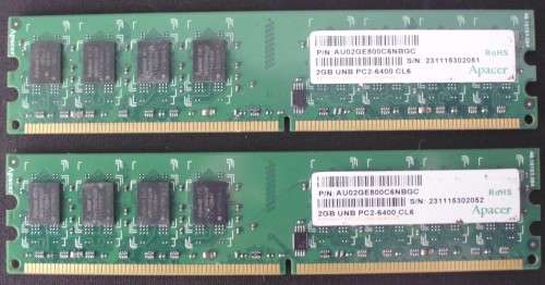 PC Ram - DDR2 - 2GB x 2 - Used