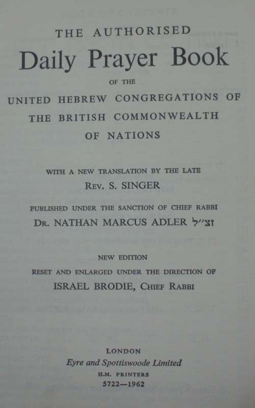 Bible - Authorised Jewish Prayer Book - UK . 1962