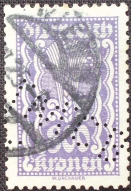 Stamp - Austria/Hungary - 800 Kronen - Perfin - Agri. Corn - 1922