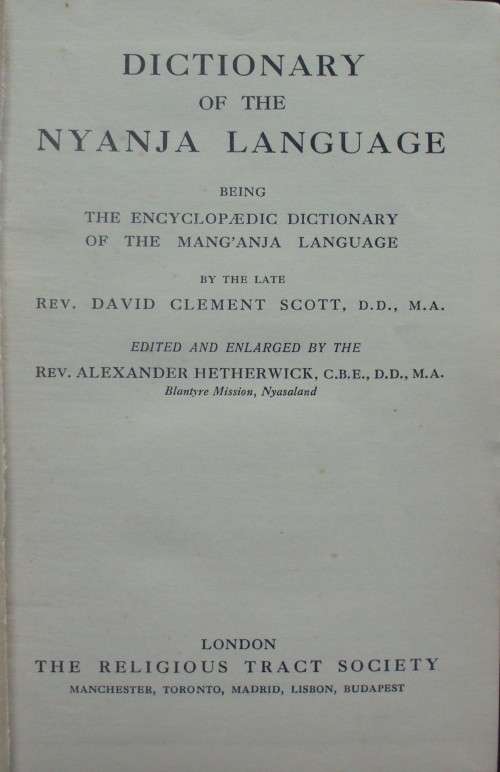 Book - Dictionary Nyanja Language - 1929
