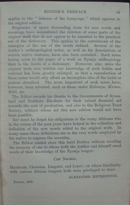 Book - Dictionary Nyanja Language - 1929