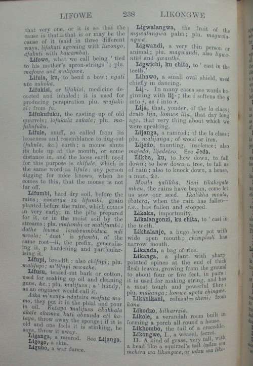 Book - Dictionary Nyanja Language - 1929