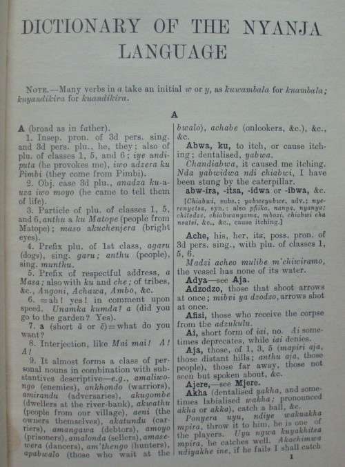 Book - Dictionary Nyanja Language - 1929