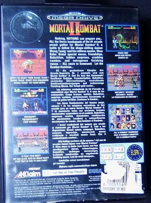 Game - Sega - Mortal Kombat 2  - 16bit - Original
