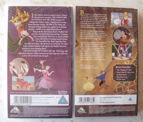 VHS Tapes x 2 - Walt Disney - Beauty And The Beast 2002/The Adventures Of Ichabod And Mr. Toad 2000