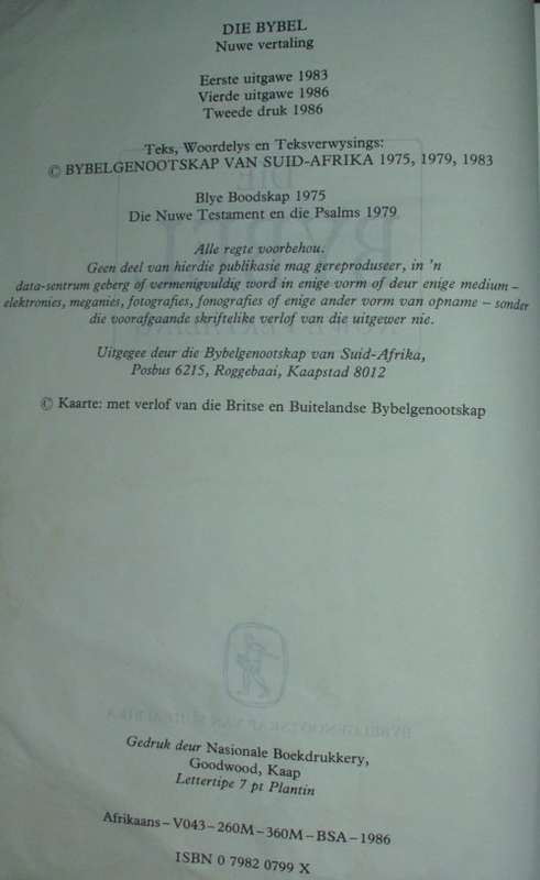 Bible - Die bybel - 1986 - Medium