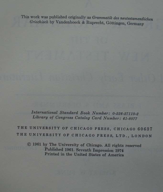Bible - A Greek Grammar Of The New Testament - 1974