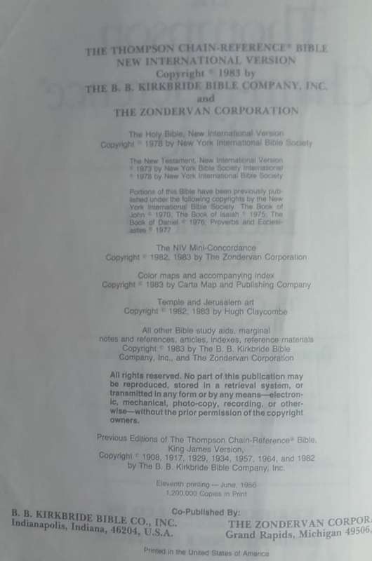 Bible - The Thompson Chain-Reference Bible - NIV - Zondervan - 1983