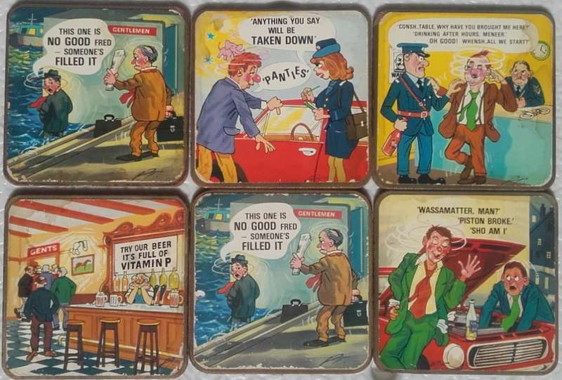 Coaster Set x 6 - Funny - Vintage