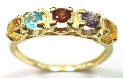 STUNNING 9CT SOLID YELLOW GOLD 5 MULTI GEMSTONE  RING (INVEST NOW IN GOLD)