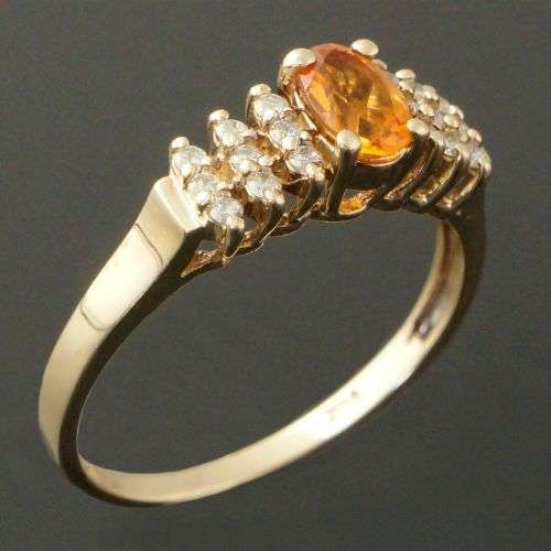 LUXURIOS SOLID 14K YELLOW GOLD CITRINE and DIAMOND RING