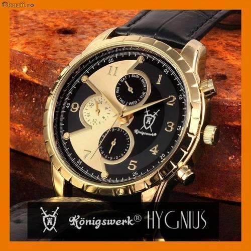 UNIQUE&RARE-UNISEX KONIGSWERK HYGNIUS GOLD/BLACK DIAL WATCH WITH A GENIUNE BLACK LEATHER STRAP