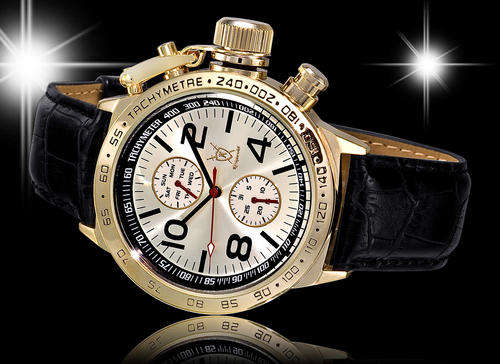 GREAT LICINIUS KONIGSWERK LEATHER STRAP GOLD METALLIC CLOCK.GERMAN PRECISION!!GREAT CHRISTMAS GIFT!!