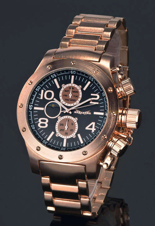 STUNNING SARASTRO SARINI W/ROSE METAL STRAP/BLACK DIAL/48 MM CROWN.GREAT CHRISTMAS GIFT !!!