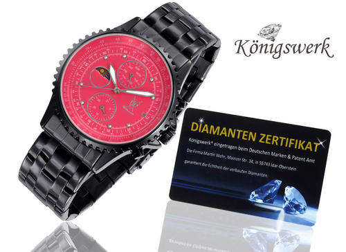 NICE KONIGSWERK ARGOS RED/GUN METAL DIAL CLOCK S/STEEL STRAP DAY & NIGHT DISPLAY.GREAT GIFT!!!!