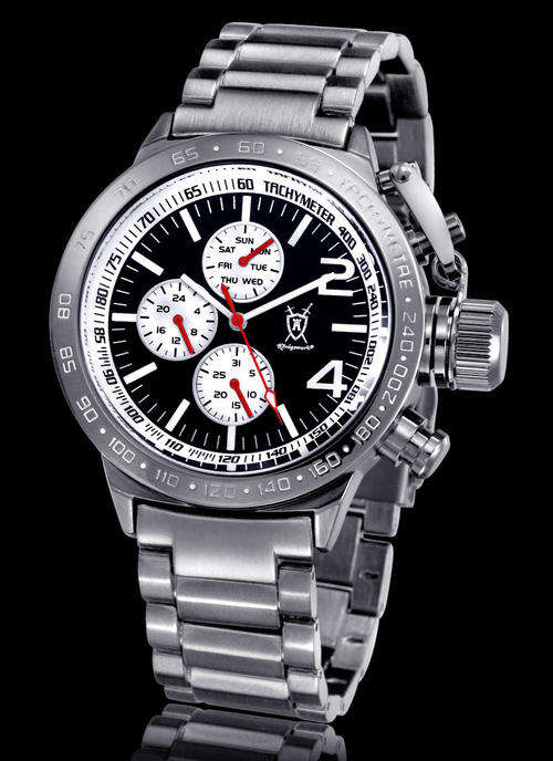 KONIGSWERK LICINIUS BLACK/GREY DIAL - SILVER STAINLESS STEEL STRAP - XXXL WITH SCREWED CROWN !!