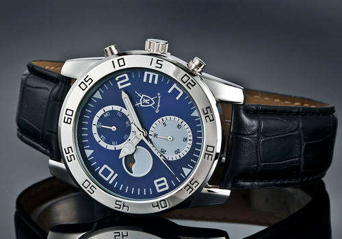KONIGSWERK LUCULLUS CLOCK - METALLIC BLUE - LEATHER STRAP - DAY&NIGHT,DATE / MONTH