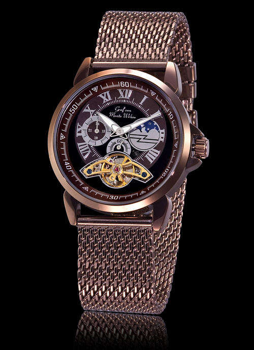 **STUNNING RARE** GRAF VON MONTE WEHRO LE HAVRE-BR/BL DIAL-SPECIAL EDT AUT/CLOCK MILANESE BRACELET!!