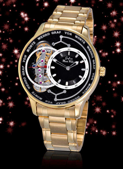 **STUNNING**NEW ! GRAF VON MONTE WEHRO WOLLONG GONG GOLD CLOCK  2 AUTO MOVEMENTS & QUARTZ MOVEMENT !
