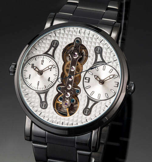 **STUNNING** GRAF VON MONTE WEHRO ADELAIDE GUN BLACK CLOCK 3 MOVEMENTS! AUTOMATIC BUILT & QUARTZ