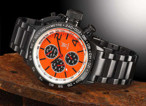 Konigswerk Licinius Metal Band Gun / Orange Clock with screwed crown XXXL!